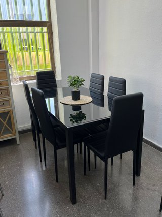 Mesa cristal negra 6 sillas