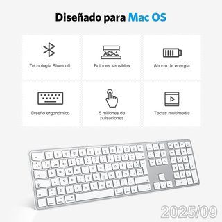 OMOTON Teclado Inalambrico Bluetooth Mac ESP Plata