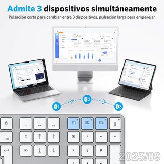 OMOTON Teclado Inalambrico Bluetooth Mac ESP Plata