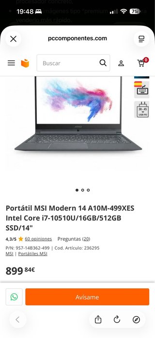 MSI Modern 14 A10M i7 10th Gen Ultraligero