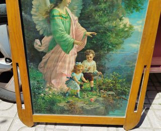 Antiguo Cuadro Ángel de la Guarda con Niños s.XX