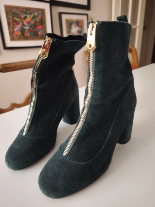 Botines Zara Verde Cremallera Dorada