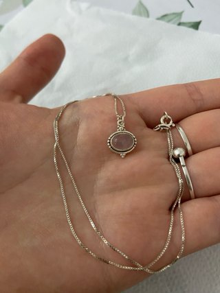 Cadenita de plata - Cuarzo rosa