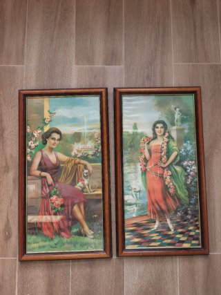 Fogli Vintage con Cornice in Legno