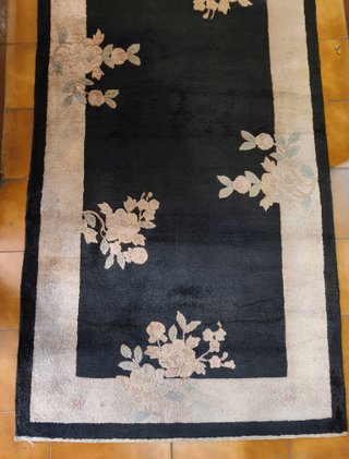 Alfombra Pasillo China Floral Beige/Negro