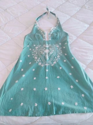 Vestido Verano Halter Bordado Plata