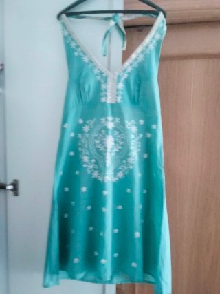 Vestido Verano Halter Bordado Plata
