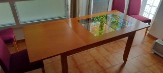 Mesa Rectangular Madera y Cristal y sillas