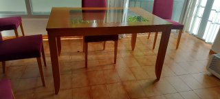 Mesa Rectangular Madera y Cristal y sillas