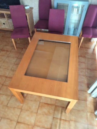 Mesa Rectangular Madera y Cristal y sillas