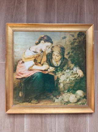 5 Quadri ad Olio Bambini e Cane con Cornice Dorata