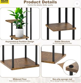 ESTANTERÍA PARA PLANTAS DE MADERA Y METAL NEGRO