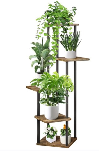 ESTANTERÍA PARA PLANTAS DE MADERA Y METAL NEGRO