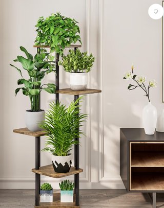 ESTANTERÍA PARA PLANTAS DE MADERA Y METAL NEGRO