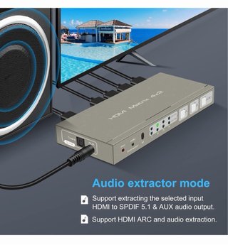 Switch HDMI 4x2 4K 60Hz HDR ARC + Óptico + Jack 3
