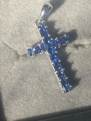 Colgante Cruz Plata Zafiros Azules