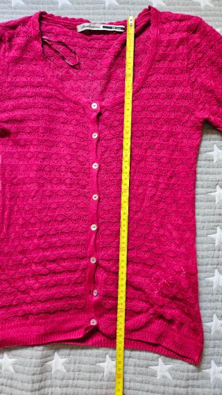 Chaqueta punto calado fucsia Stradivarius talla M