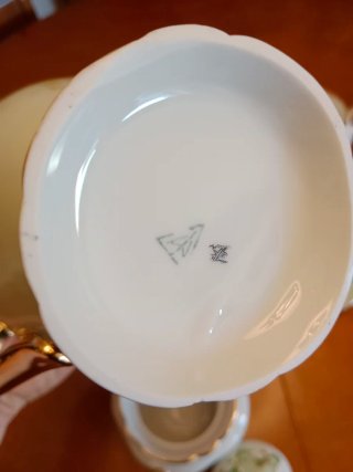 Juego de café o té porcelana oro y verde Bilasoa