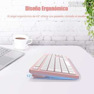 LEADSAIL Teclado Inalambrico USB Completo ESP Rosa