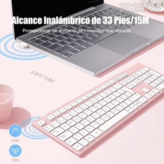 LEADSAIL Teclado Inalambrico USB Completo ESP Rosa