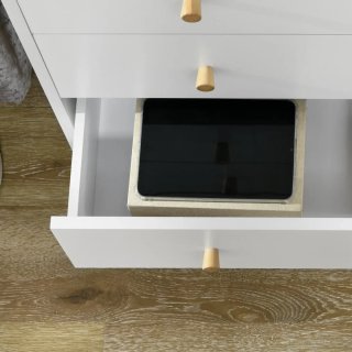 Cómoda blanca con patas de madera