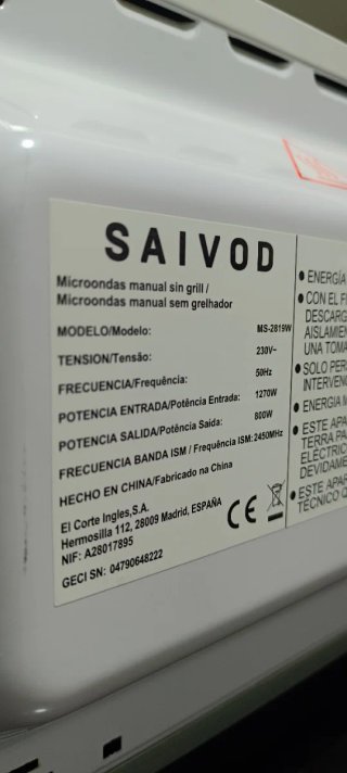Microondas SAIVOD blanco 20 litros
