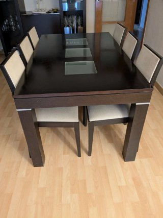 Mesa comedor wengué con 6 sillas