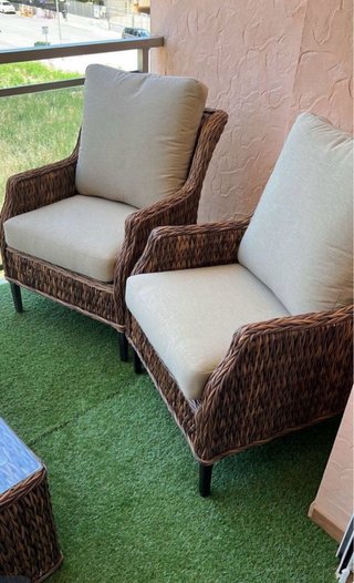 Conjunto Terraza Mimbre Sofá y Mesa Cristal