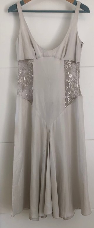 Vestido Hugo Boss Seda Beige/Plata Talla M