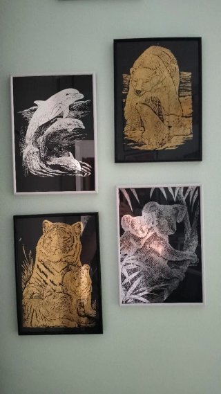 Set 4 Quadri Animali: Delfini, Tigre, Orso, Koala