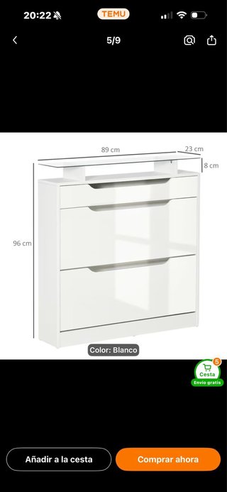 Mueble recibidor/zaptero con encimera de vidrio.