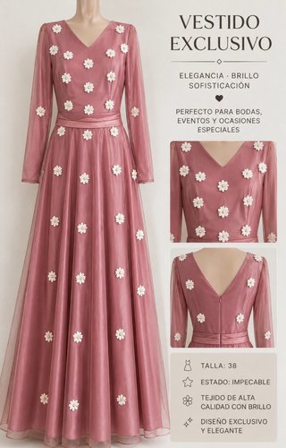 Vestido Exclusivo Rosa Nude con Flores – T38