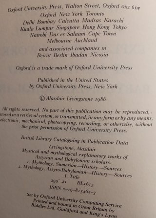 Libro Asiriología Oxford - Mitología Babilonia