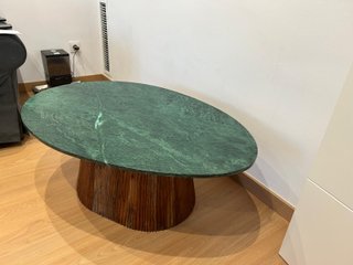 Mesa centro mármol verde y madera acacia