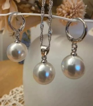 Set parure gioielli argento 925 perla bianca