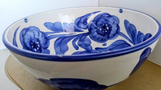Bol/frutero grande cerámica azul y blanco