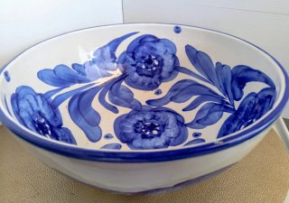 Bol/frutero grande cerámica azul y blanco