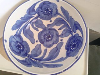 Bol/frutero grande cerámica azul y blanco