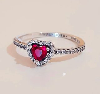 Anillo Pandora Corazón Rojo y Plata talla 52