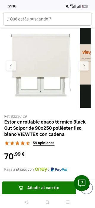 2 Estores enrollables blancos 90x250cm