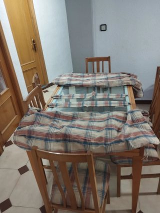 Mesa comedor extensible cristal y madera y 6 silla