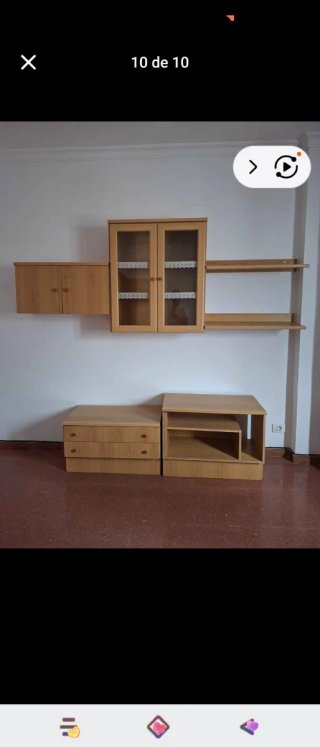 Mueble de salón madera y cristal