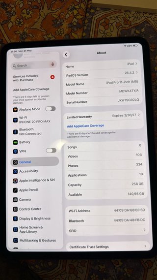 iPad Pro M5 256 GB Gris 11 “  Con garantía  7/2027