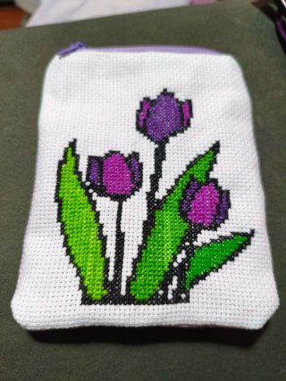 Neceser/Estuche bordado flores moradas