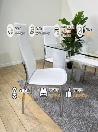 MESA CRISTAL CON 6 SILLAS PATAS CROMADAS