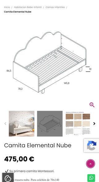 Cama Montessori 70x140, colchón, edredón y funda