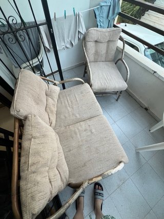 Sofá y sillón de terraza bambú y tela