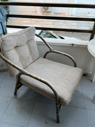 Sofá y sillón de terraza bambú y tela