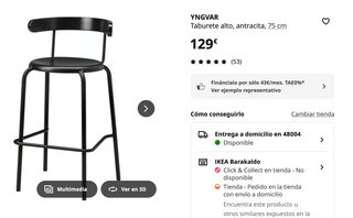 2 Taburetes IKEA YNGVAR Negros 75cm