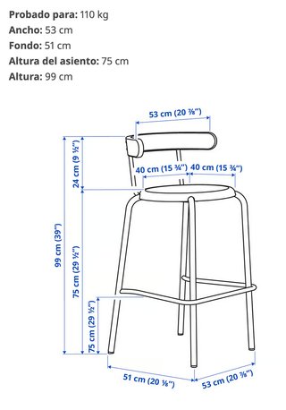 2 Taburetes IKEA YNGVAR Negros 75cm